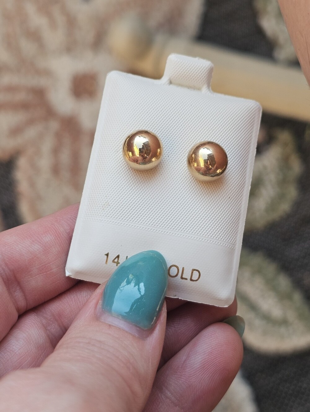 Solid 14k gold ball earrings. New Old stock. Stamped on posts and on backs. See